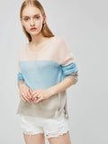 Color Block Round Neck Lightweight Women's Sweater
