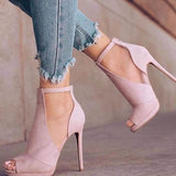 Pink Casual Plain Peep Toe Stiletto Heel Pumps