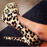 Sexy Leopard Suede Round Toe Rivets Decoration High Heel Shoes