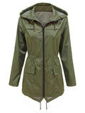 Olive Green Hooded Double-Pocket Tight Wasit Women's Trench Coat