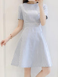 AZMODO Round Neck Striped Skater Dress