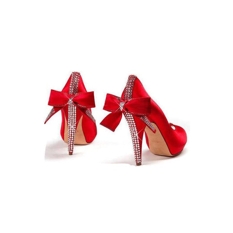 azmodo  Brilliant Red Back Bow & Rhinestone Bridal Shoes