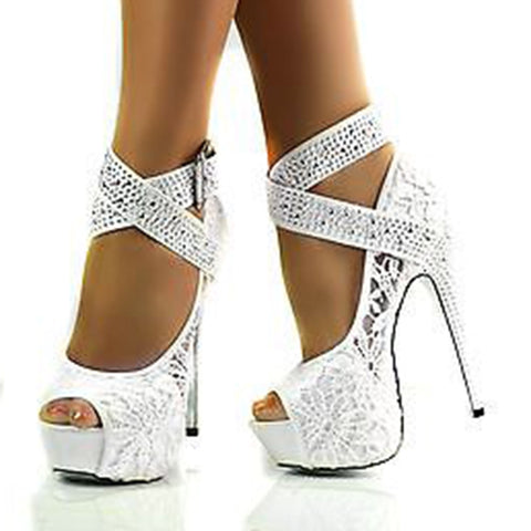 White Peep Toe Ankle Strap Stiletto Heels