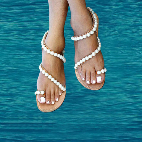 AZMODO Exquisite Pearls Beading Flat Sandals X806