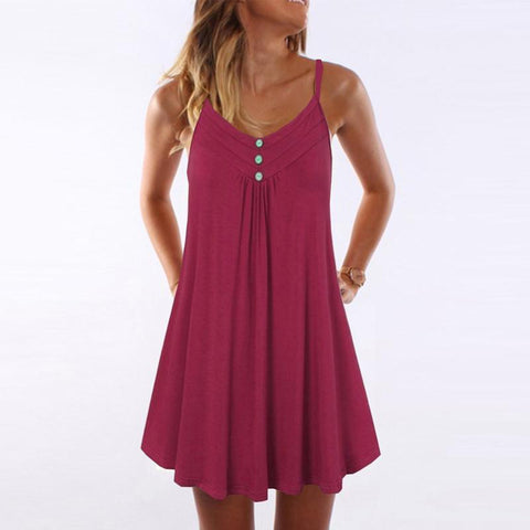 Spaghetti Strap Double Breasted Plain Shift Dress