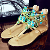 New Arrival Flat Bohemian Bead Rhinestones Flip Flop Sandals F1613