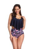Women's Swimsuit Two Piece Bathing Suits Ruffled Flounce Top Printed High Waisted Bottom Tankini Set