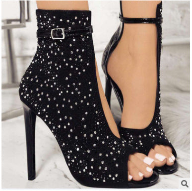 Crystal Rhinestone Buckle Strap Heels