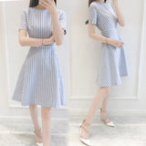 AZMODO Round Neck Striped Skater Dress