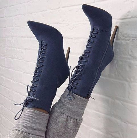 Pointed Fashion Sexy Cross Strap High Boots Winter Boots