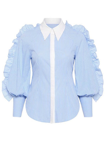 Hidden Button Lantern Sleeve Plus Size Women's Blouse