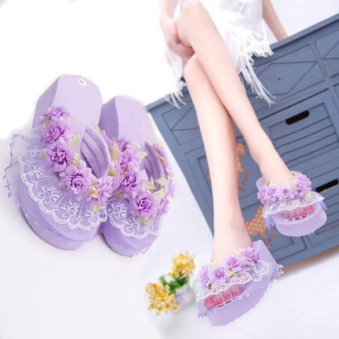 Woman Wedge Platform Flower Flip Flops Slippers H88
