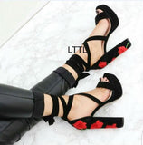 Bandage rough with waterproof platform embroidered sandals female