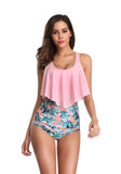 Women's Swimsuit Two Piece Bathing Suits Ruffled Flounce Top Printed High Waisted Bottom Tankini Set