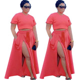 New Arrival European Women's Hot Sale Irregular Vented Print Long Party  Sexy Skirts