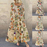 Azmodo Women Vintage Flroal Printed plus size long sleeve Autumn Casual Pacthwork Dress Robe Femme bohemian Sundress Dresses