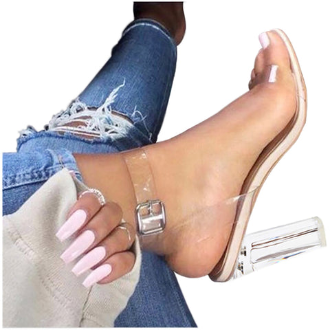 Women Shoes High-Heeled Sandal Transparent PVC High Heels Shoes Woman Ankle Strap Gladiator Sandals Women Shoes sapato feminino