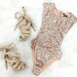 Sequin Triangle Jumpsuit Gold Sequins Sleeveless Swimsuit One Piece Swimsuit