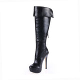 Fashion Black PU Stiletto Heels Knee High Women's Boots