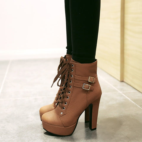 azmodo Lace up Chunky Heel Ankle Boots
