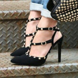 Sexy Hasp Rivet heels Female leather high-heeled pumps Stiletto heel 9 cm Pointed Toe Hollow Ventilation Shoes woman Rivet shoes