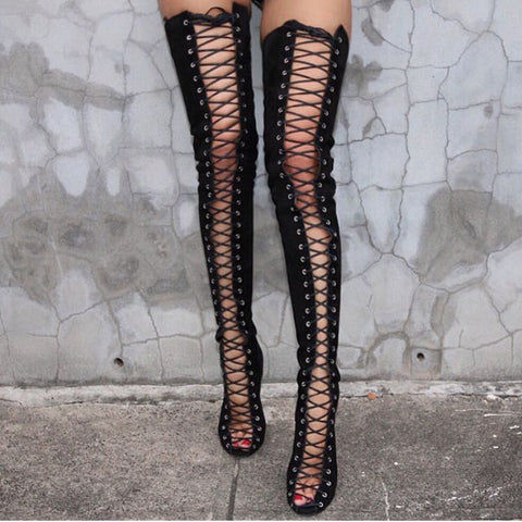 Over The Knee Cutout Design Lycra Sock Boots Sandals zg938-63GZ