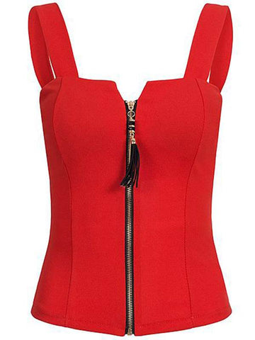 Zipper Up Square Neck Bow Knot Women's Tank Top