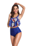 Women's Swimsuit Two Piece Bathing Suits Ruffled Flounce Top Printed High Waisted Bottom Tankini Set