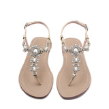 Flat Sandals with Rhinestones for Women Flip Flop Wedding Gladiator Shoes Gold Color Y14