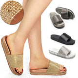 Trendy Flat Flip Flop Rhinestone Glitter Slippers