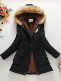 Lace-Up Double Pockets Hooded Women's Cotton Overcoat