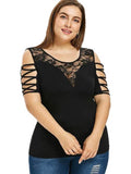 Hollow Out Plus Size Lace Patchwork Women's T-Shirt