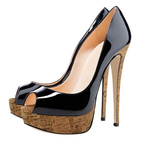 amodo Black Peep Toe Platform Stiletto Heels