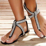 AZMODO Women's Bohemia T-Strap Beads Rhinestone Thong Sandals Plus Size
