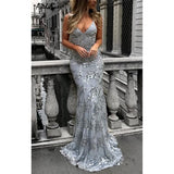 Sexy V-Neck Sleeveless Strap Sequined Evening Dress