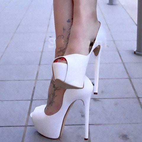 azmodo White Peep Toe Platform Stiletto Heels