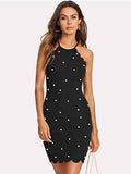 azmodo Summer Black Sleeveless Bead Sexy Women's Party Dress