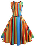 Stripe Colorful Round Neck A-Line Women's Day Dress