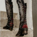 azmodo  Vintage Lace Up High Heel Knee High Boots