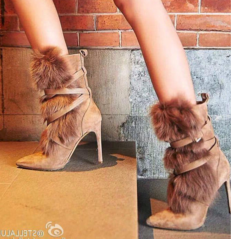 High heel Boots Female Rabbit Fur Winter Warm Snow knight Boot High Heel Platform Shoes Woman