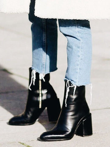 Botas mujer fashion women's boots square heel zapatos mujer PU leather thigh high heels pumps boots INS party shoes Martin boots