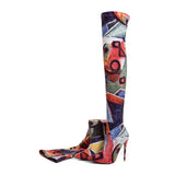 azmodo Color Block Stiletto Heel Thigh High Boots