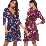 Women's Fashion V-Neck Sleeve Print Dress