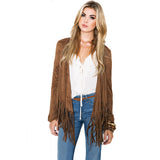 Solid color women's shirt hem tassel long sleeve cardigan jacket