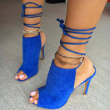 azmodo Blue Lace Up Peep Toe Sandals
