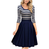 Women's Skirts Cropped Sleeve Neck Stripe Dress