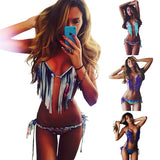 Fringed color bikini sexy print split swimsuit
