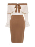 azmodo Off Shoulder Long Sleeve Bowknot Sheath Dress