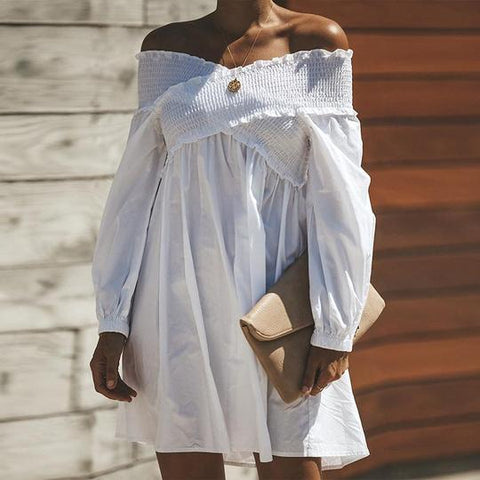 Sexy Off Shoulder Long Sleeve Plain Casual Dress