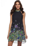 azmodo Stand Collar Floral Prints Day Dress